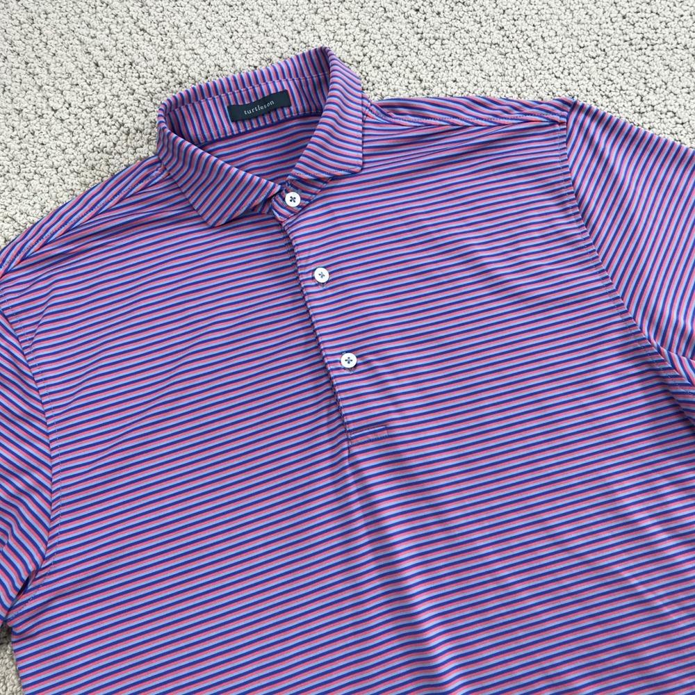 Turtleson Mens Small Performance Golf Polo Shirt Striped Purple Blue Pink S